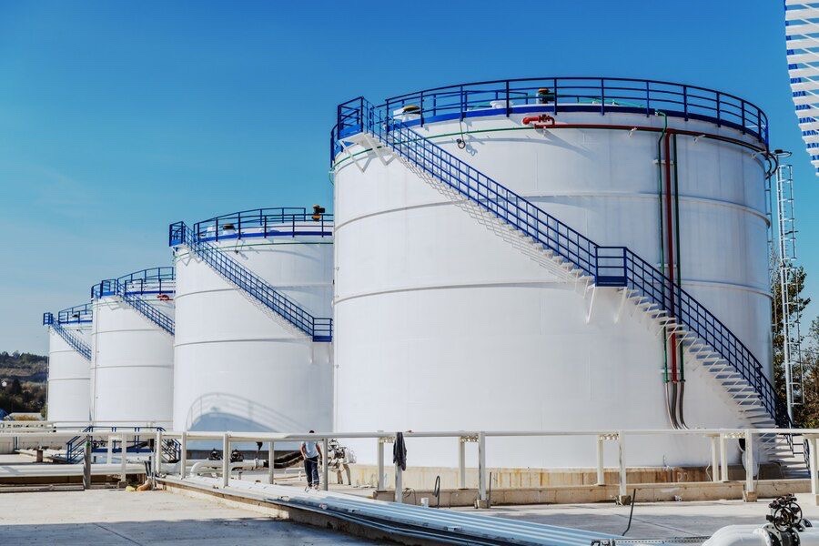 Fuel storage tanks at a terminal
